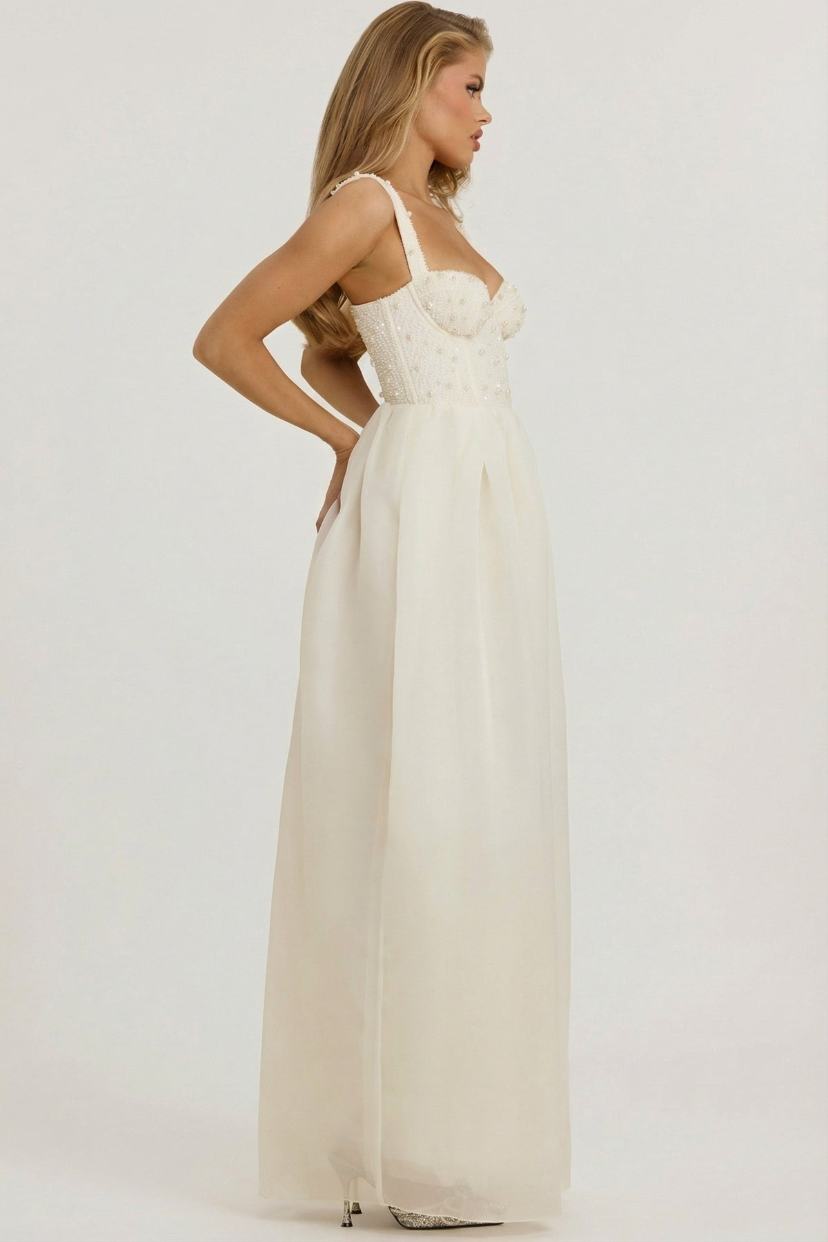 Chic Embellished Corset Gown in White
