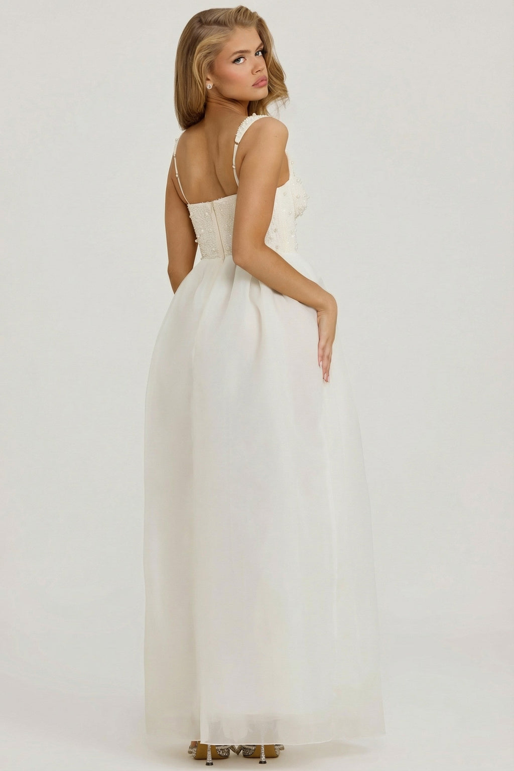 Chic Embellished Corset Gown in White