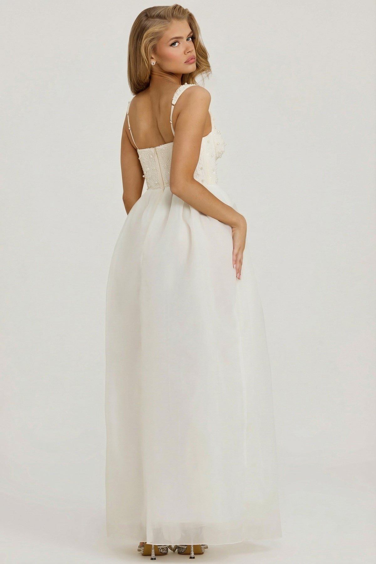 Chic Embellished Corset Gown in White
