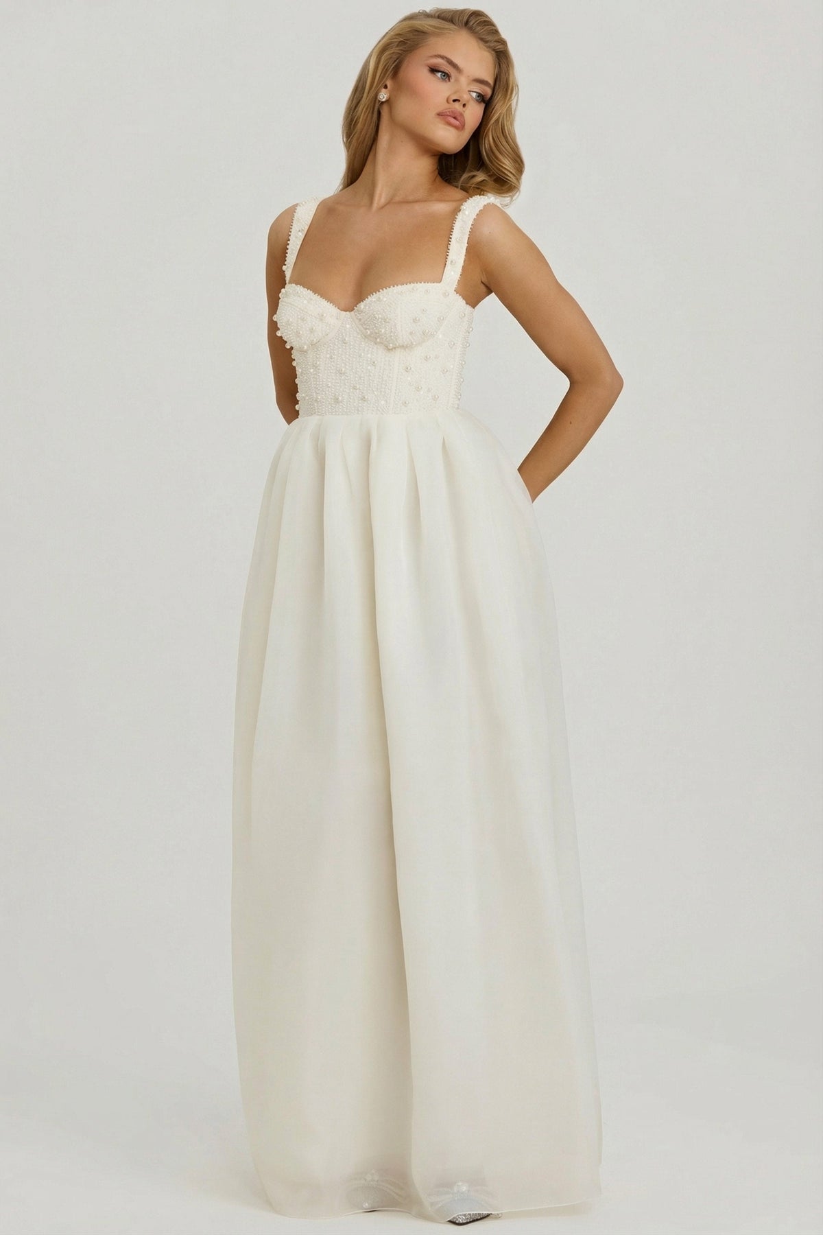 Chic Embellished Corset Gown in White