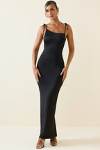 Chic Ruched Backless Maxi Dress in Black