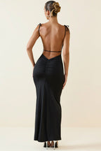 Chic Ruched Backless Maxi Dress in Black
