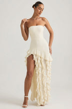 Chic Ruffle-Trim Strapless Gown in Pearl