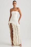 Chic Ruffle-Trim Strapless Gown in Pearl