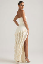 Chic Ruffle-Trim Strapless Gown in Pearl