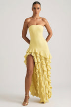 Chic Ruffle-Trim Strapless Gown in Daffodil