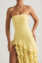 Chic Ruffle-Trim Strapless Gown in Daffodil