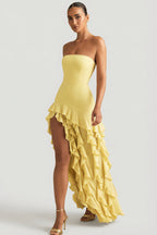 Chic Ruffle-Trim Strapless Gown in Daffodil