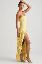 Chic Ruffle-Trim Strapless Gown in Daffodil