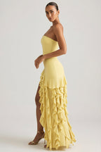 Chic Ruffle-Trim Strapless Gown in Daffodil