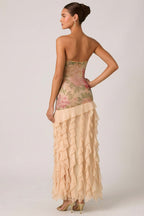 Chic Embellished Ruffle-Trim Strapless Gown in Rose Hotfix