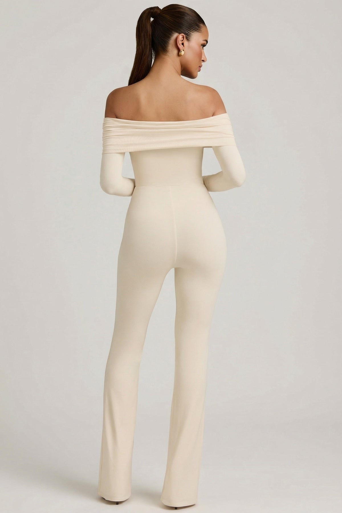 Chic Modal Off-Shoulder Ruched Jumpsuit in Ivory