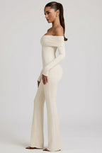 Chic Modal Off-Shoulder Ruched Jumpsuit in Ivory