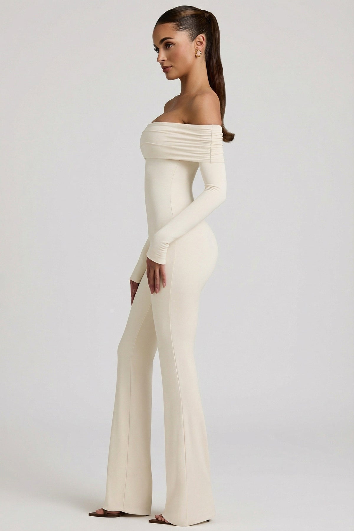 Chic Modal Off-Shoulder Ruched Jumpsuit in Ivory
