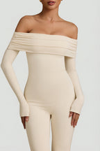 Chic Modal Off-Shoulder Ruched Jumpsuit in Ivory