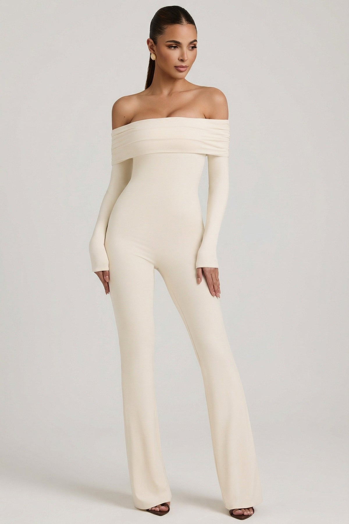 Chic Modal Off-Shoulder Ruched Jumpsuit in Ivory