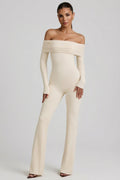 Chic Modal Off-Shoulder Ruched Jumpsuit in Ivory