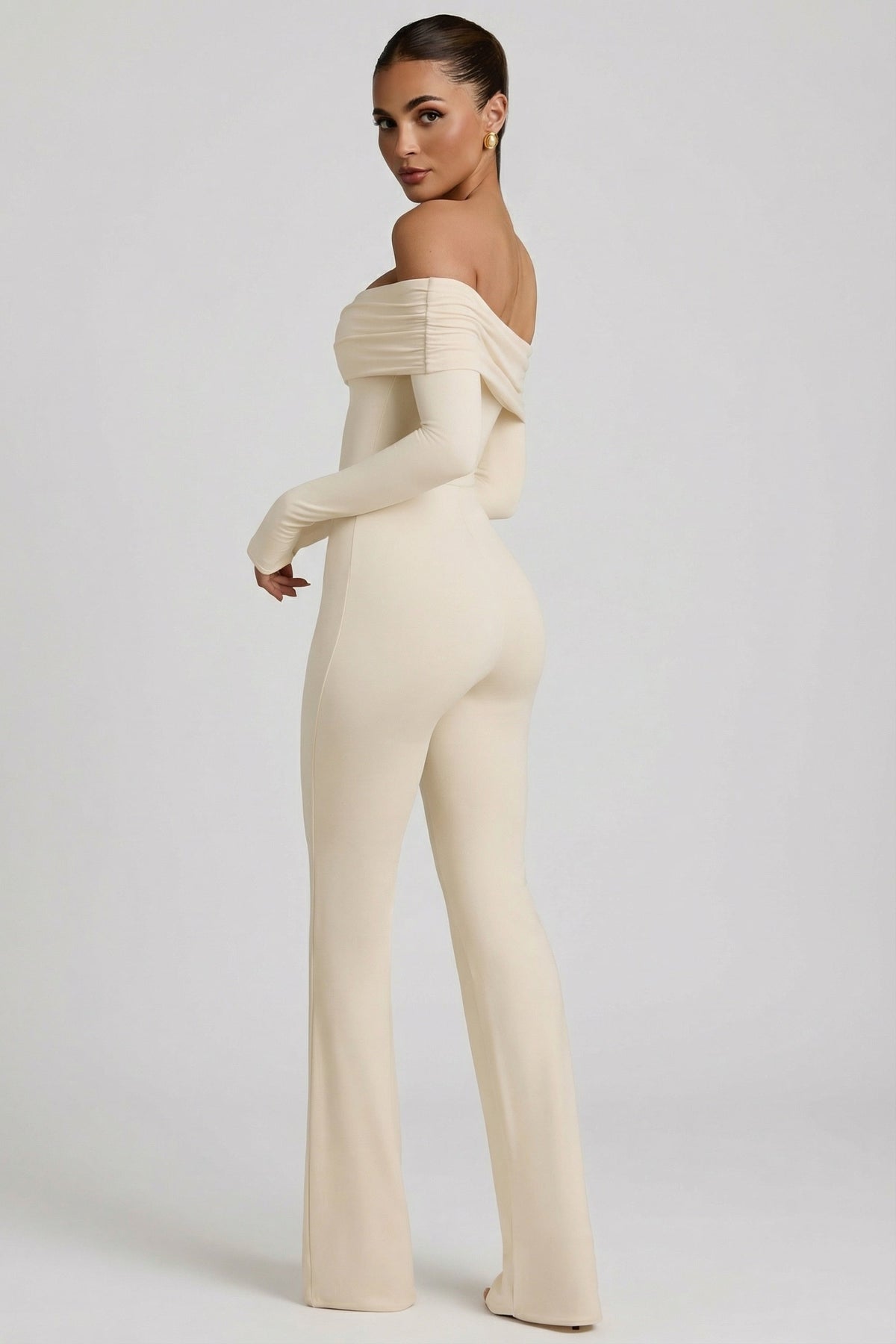 Chic Modal Off-Shoulder Ruched Jumpsuit in Ivory