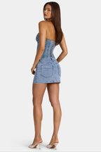 Chic Low-Rise Denim Mini Skirt in Mid-Blue