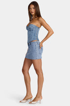 Chic Low-Rise Denim Mini Skirt in Mid-Blue