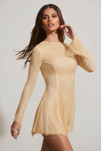 Chic Embellished Long Sleeve Backless Mini Dress in Gold