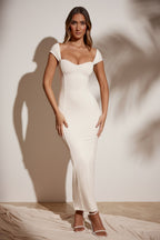 Chic Modal Sweetheart-Neck Cap-Sleeve Maxi Dress in Ivory