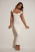 Chic Modal Sweetheart-Neck Cap-Sleeve Maxi Dress in Ivory