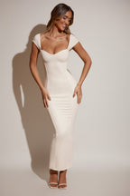 Chic Modal Sweetheart-Neck Cap-Sleeve Maxi Dress in Ivory