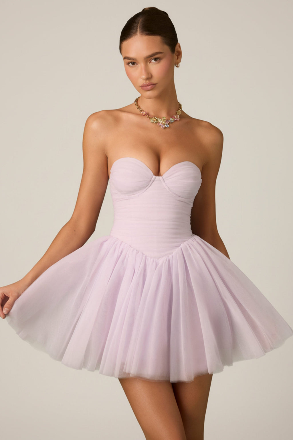 Chic Tulle Corset Mini Dress in Lilac