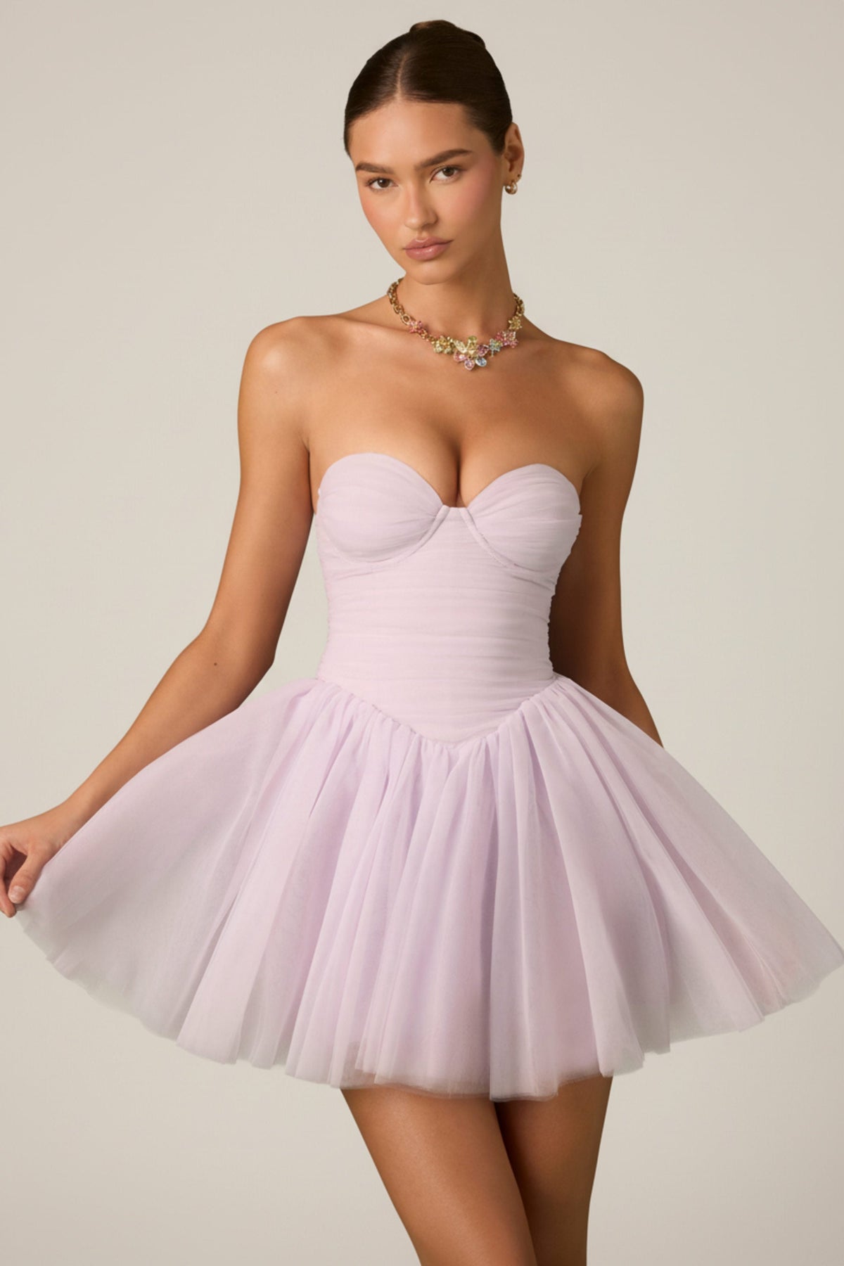 Chic Tulle Corset Mini Dress in Lilac