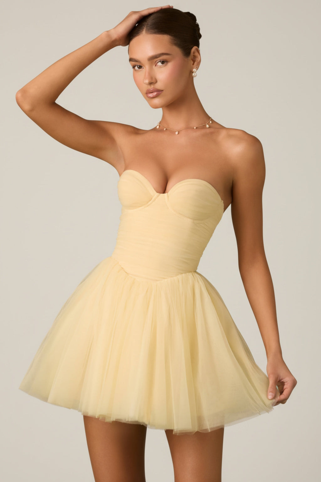 Chic Tulle Corset Mini Dress in Yellow