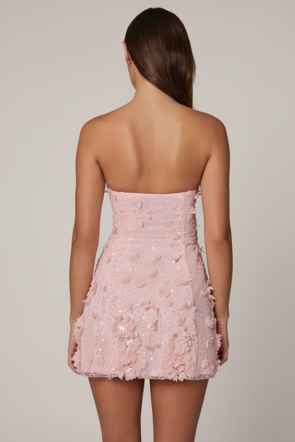 Chic Embellished Bandeau A-line Mini Dress in Ballet Pink