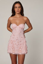 Chic Embellished Bandeau A-line Mini Dress in Ballet Pink