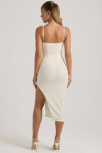 Chic Embellished Draped Midaxi Dress in White