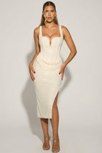 Chic Embellished Draped Midaxi Dress in White
