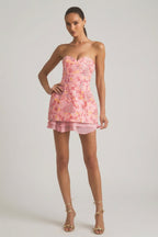 Chic Embellished Strapless Corset Mini Dress in Pink