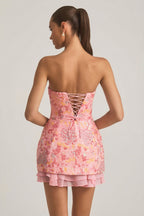 Chic Embellished Strapless Corset Mini Dress in Pink