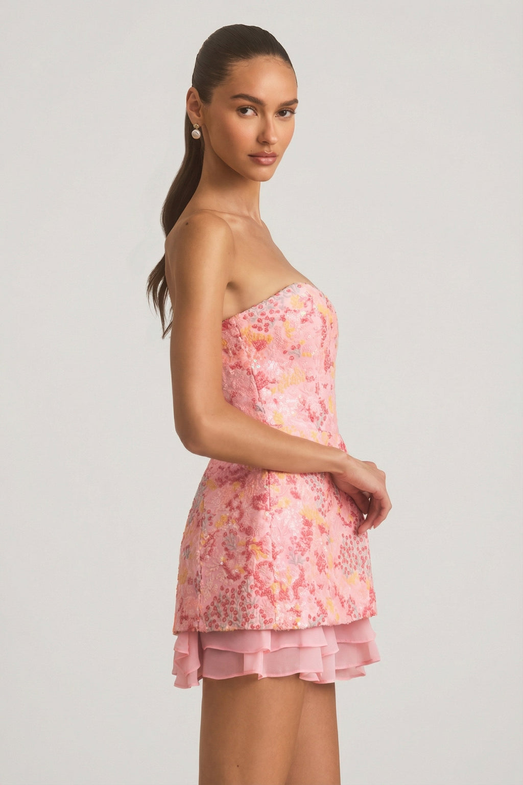Chic Embellished Strapless Corset Mini Dress in Pink