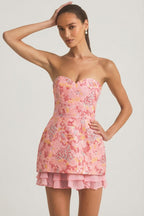 Chic Embellished Strapless Corset Mini Dress in Pink