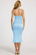 Chic Satin Sweetheart Bustier Fishtail Midaxi Dress in Powder Blue