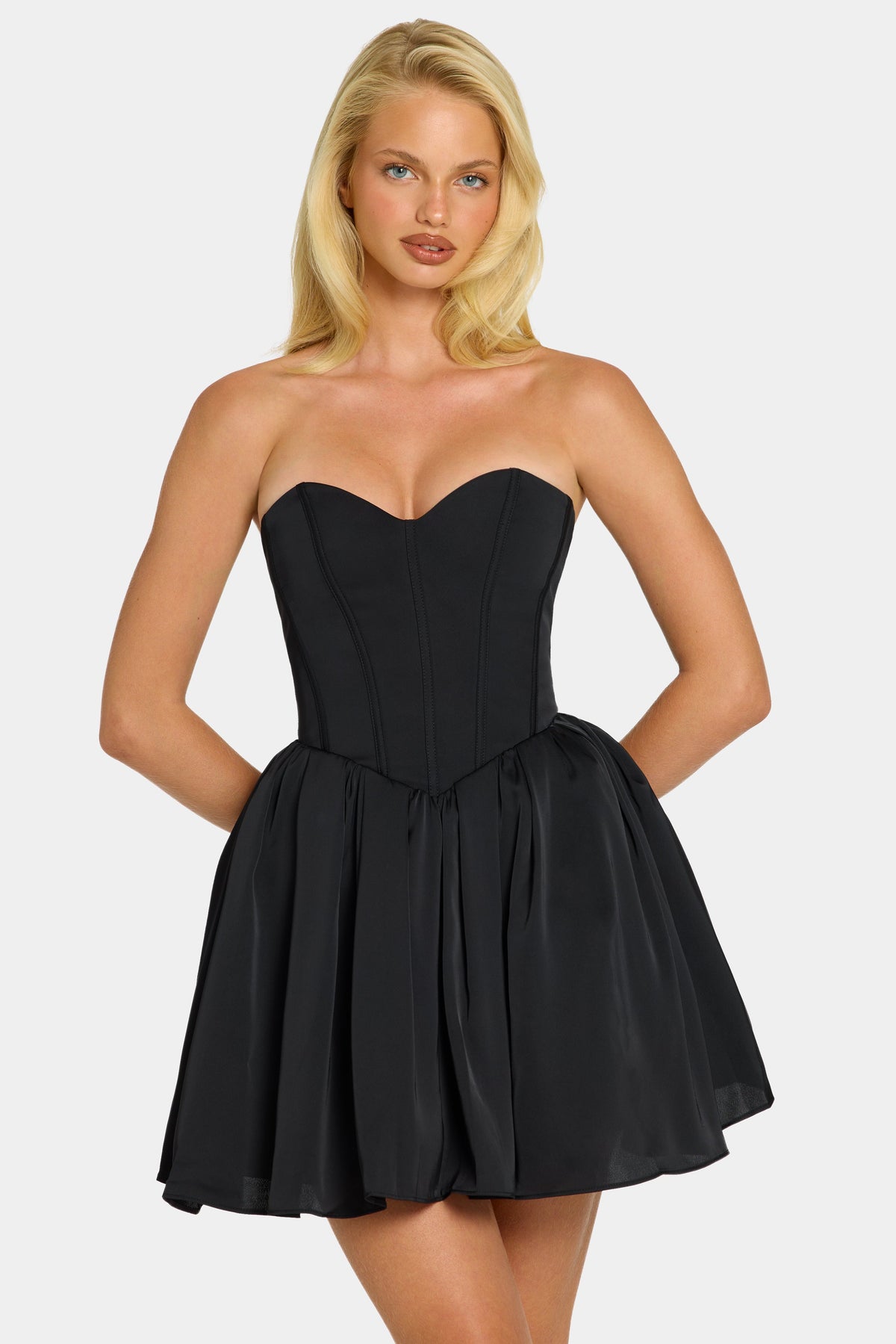 Chic Corset Tulle Mini Dress in Jet Black