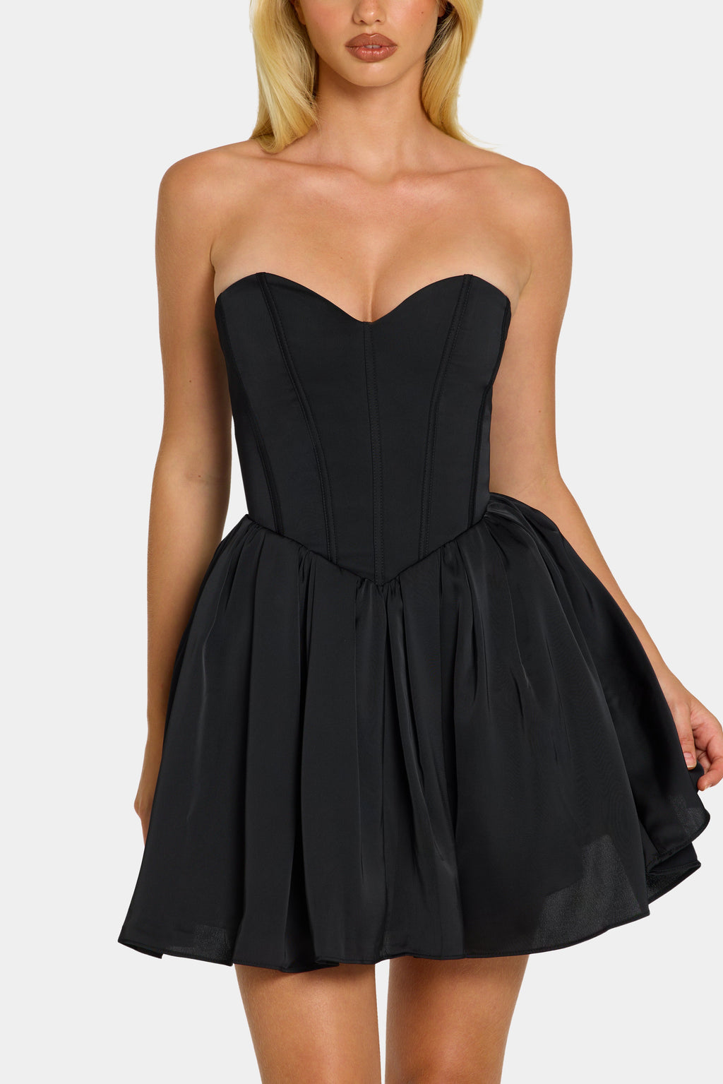 Chic Corset Tulle Mini Dress in Jet Black