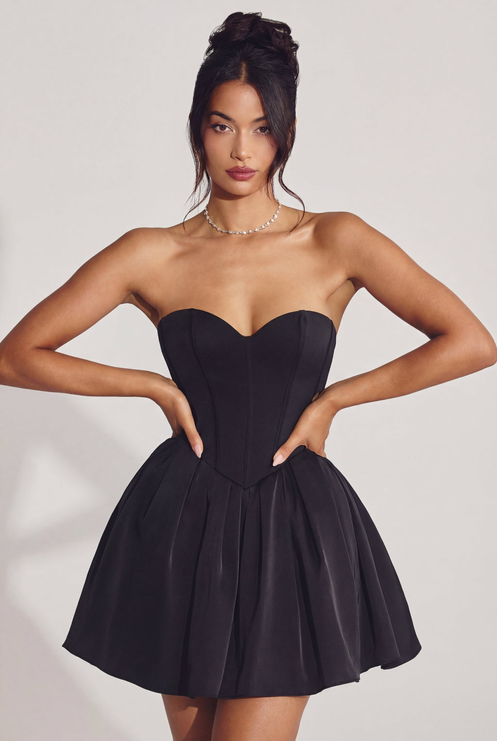 Chic Corset Tulle Mini Dress in Jet Black