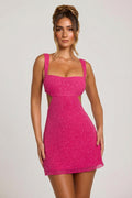 Chic Embellished Cut Out Mini Dress in Fuschia