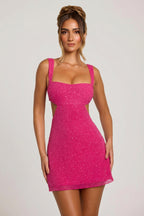 Chic Embellished Cut Out Mini Dress in Fuschia