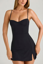 Chic Modal Sweetheart-Neck A-Line Mini Dress in Black