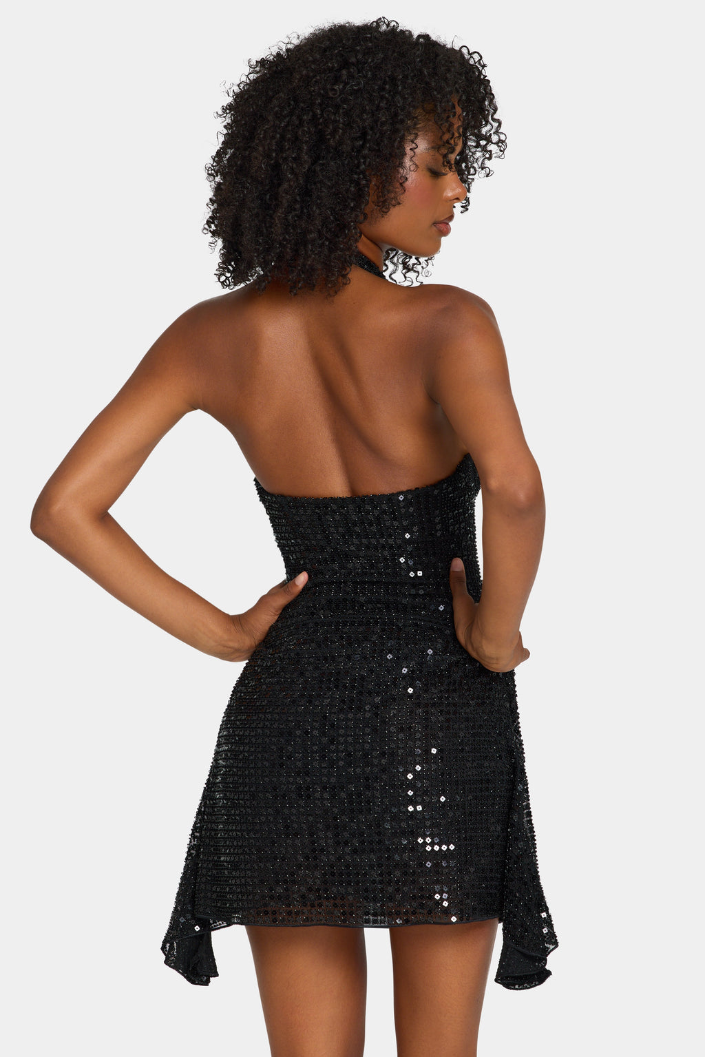Chic Embellished Draped Corset A-Line Mini Dress in Black