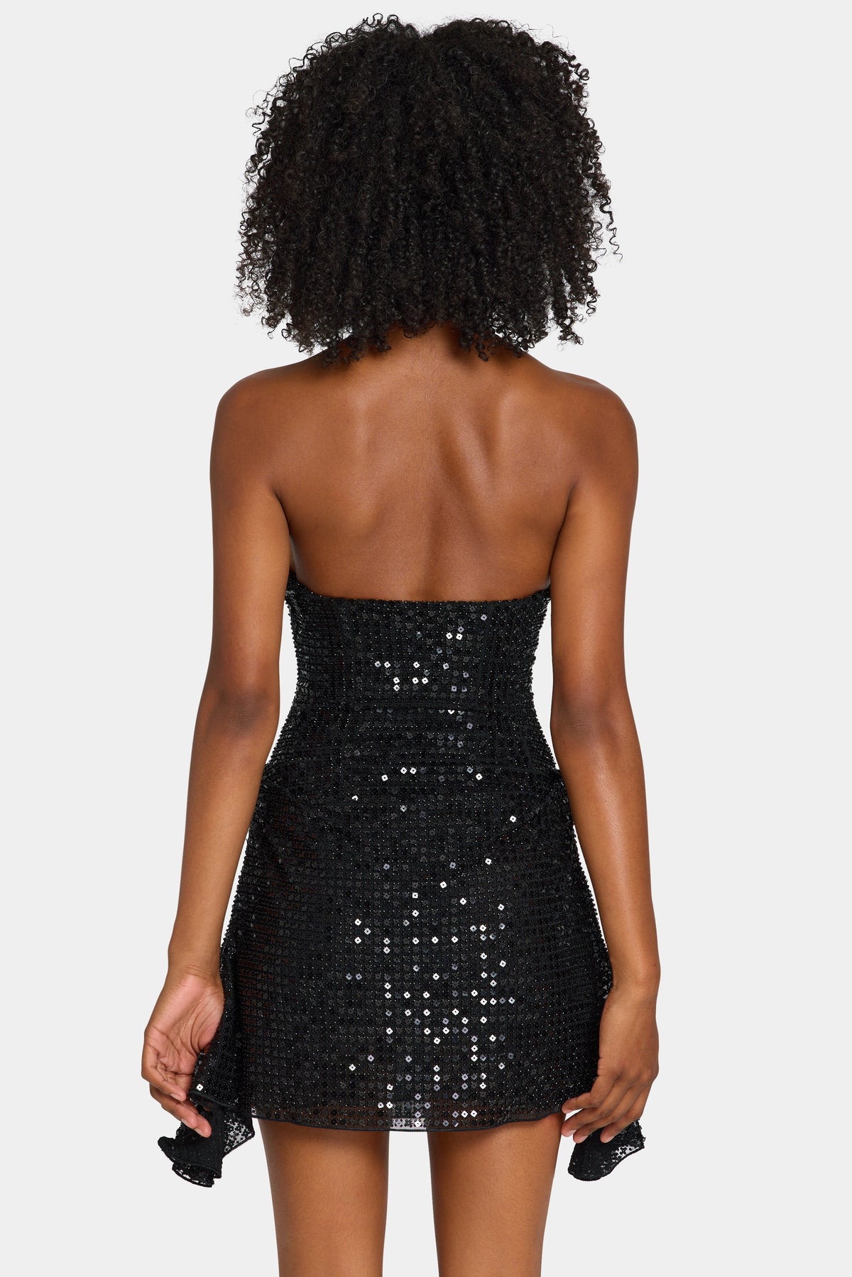 Chic Embellished Draped Corset A-Line Mini Dress in Black
