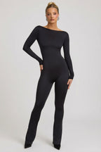 Chic Slinky Jersey Bow-Detail Jumpsuit in Black