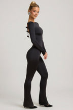 Chic Slinky Jersey Bow-Detail Jumpsuit in Black